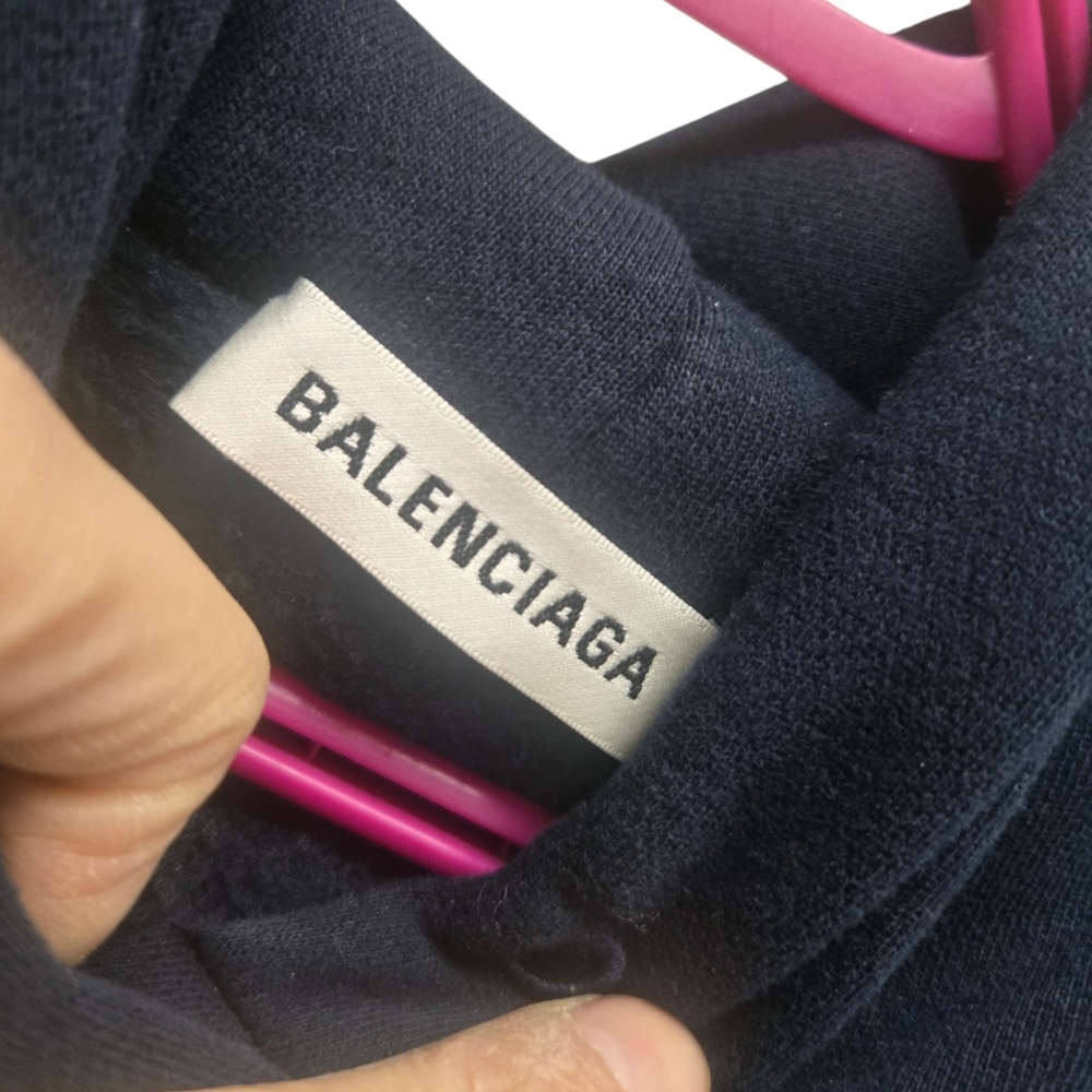 Balenciaga Men's Oversized Navy Blue Hoodie With Golg Logo Size Med - Picture 6 of 9